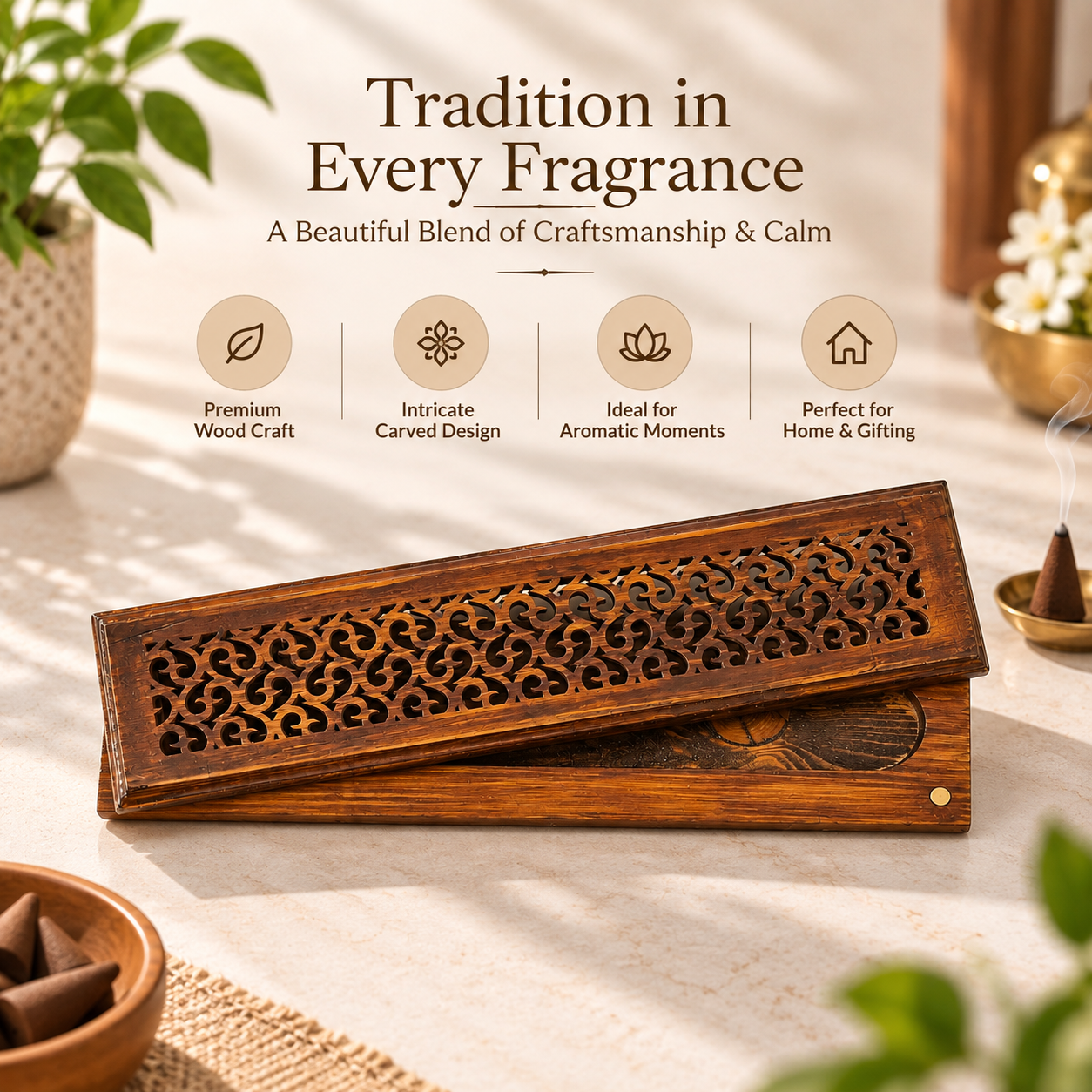Wooden Incense Stick Holder Box