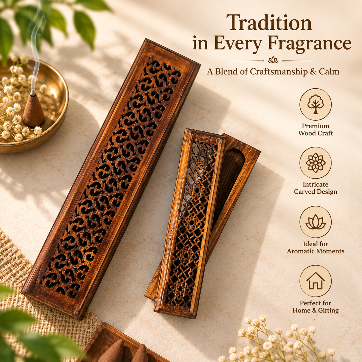 Wooden Incense Stick Holder Box